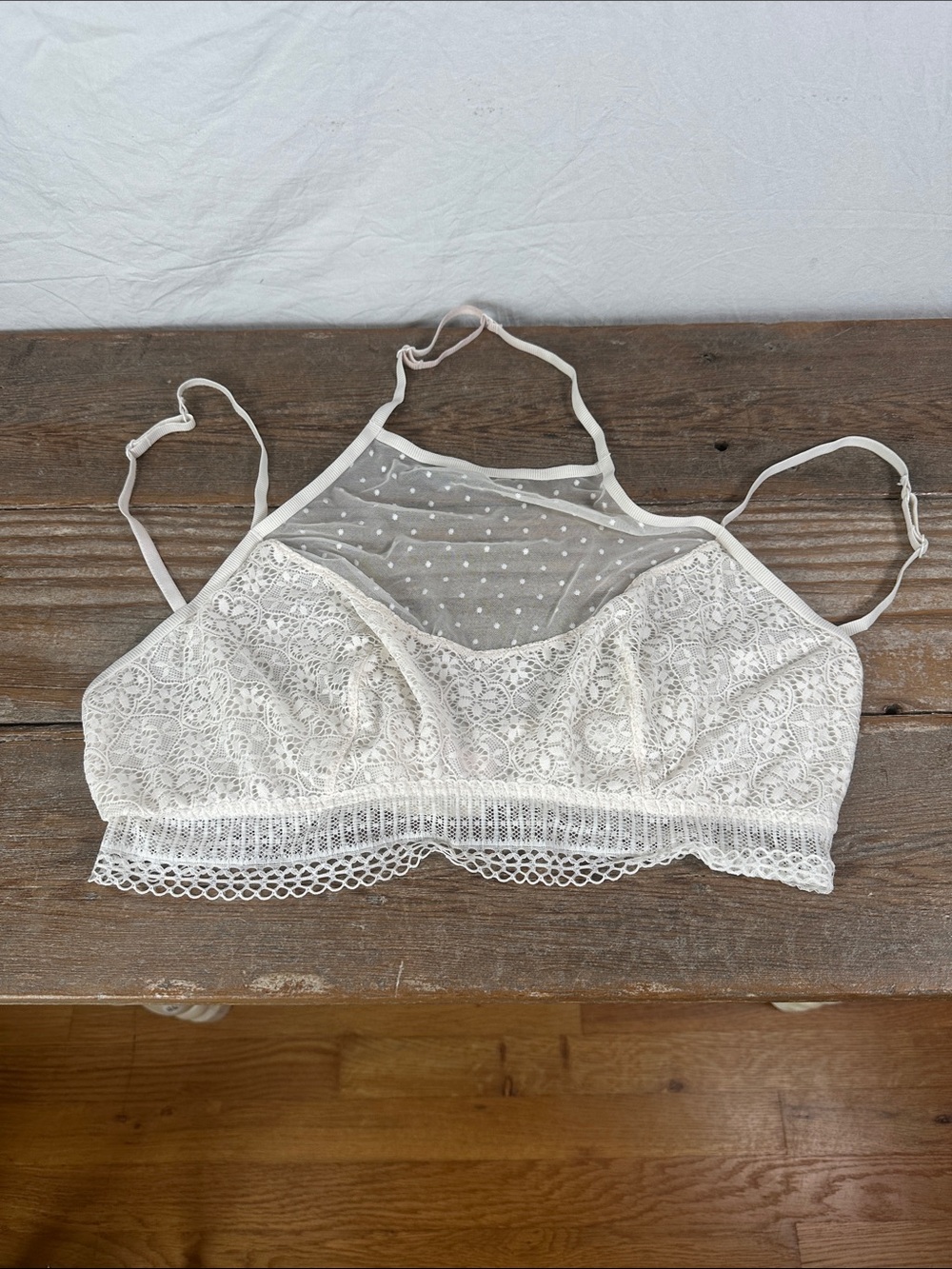Victoria's Secret Ivory Lace & Dot Mesh Bralette